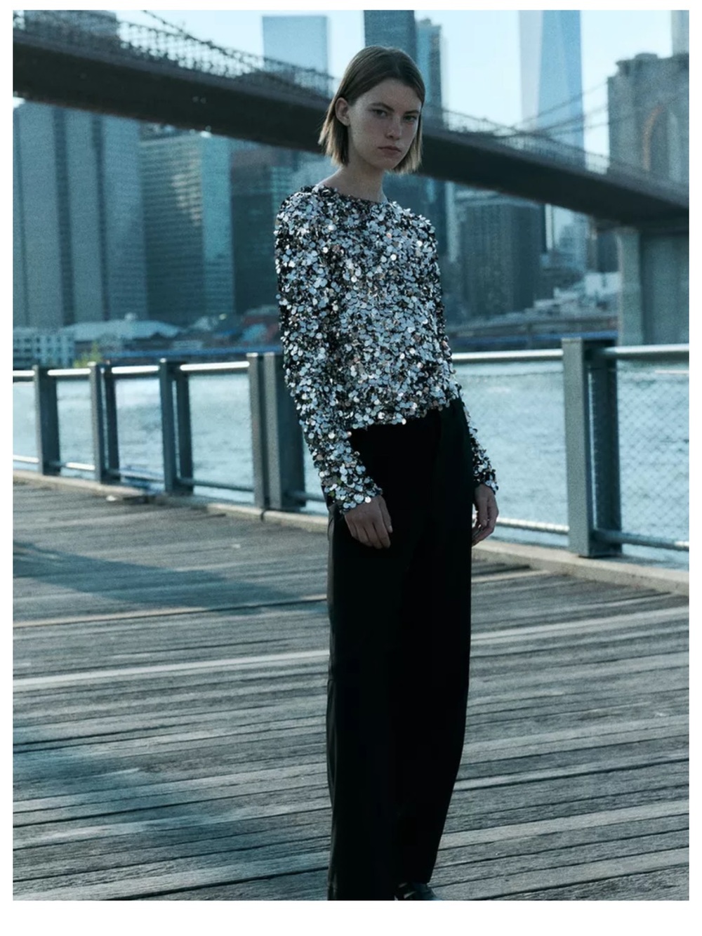 New with tags! Zara Silver Sequin Long-Sleeve Top